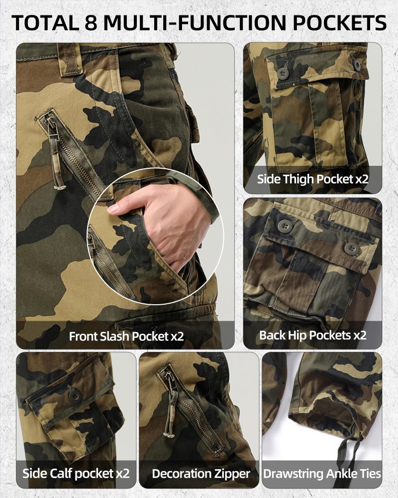 AKARMY Men's Camo Cargo Work Pants Cotton Military Army Casual Tactical Wild Combat Pants with 8 Pockets M Camo 34x32 - Image 5